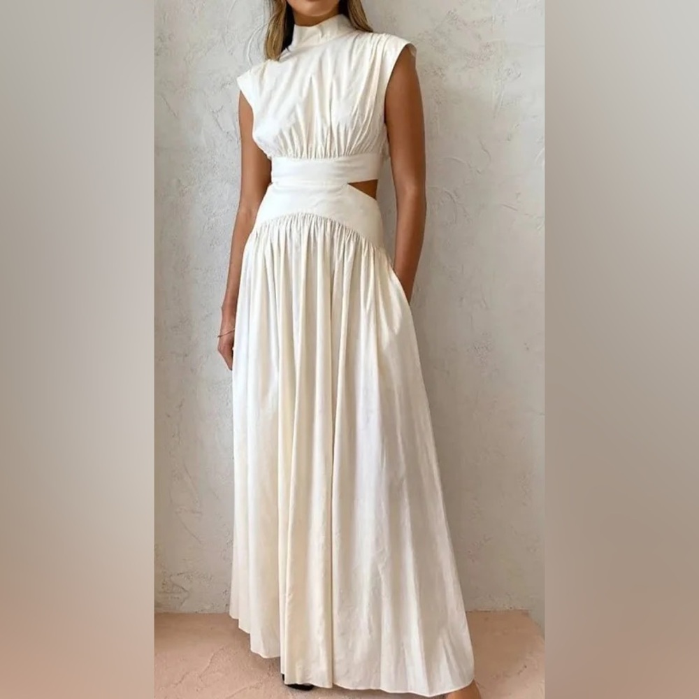 Cream Maxi Dress with Cutout Waist